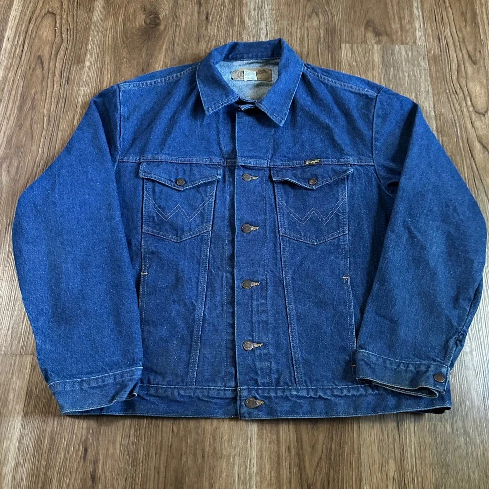 Wrangler Denim Jacket Mens 50 XL Blue 80's Vintage Western Trucker Made in USA